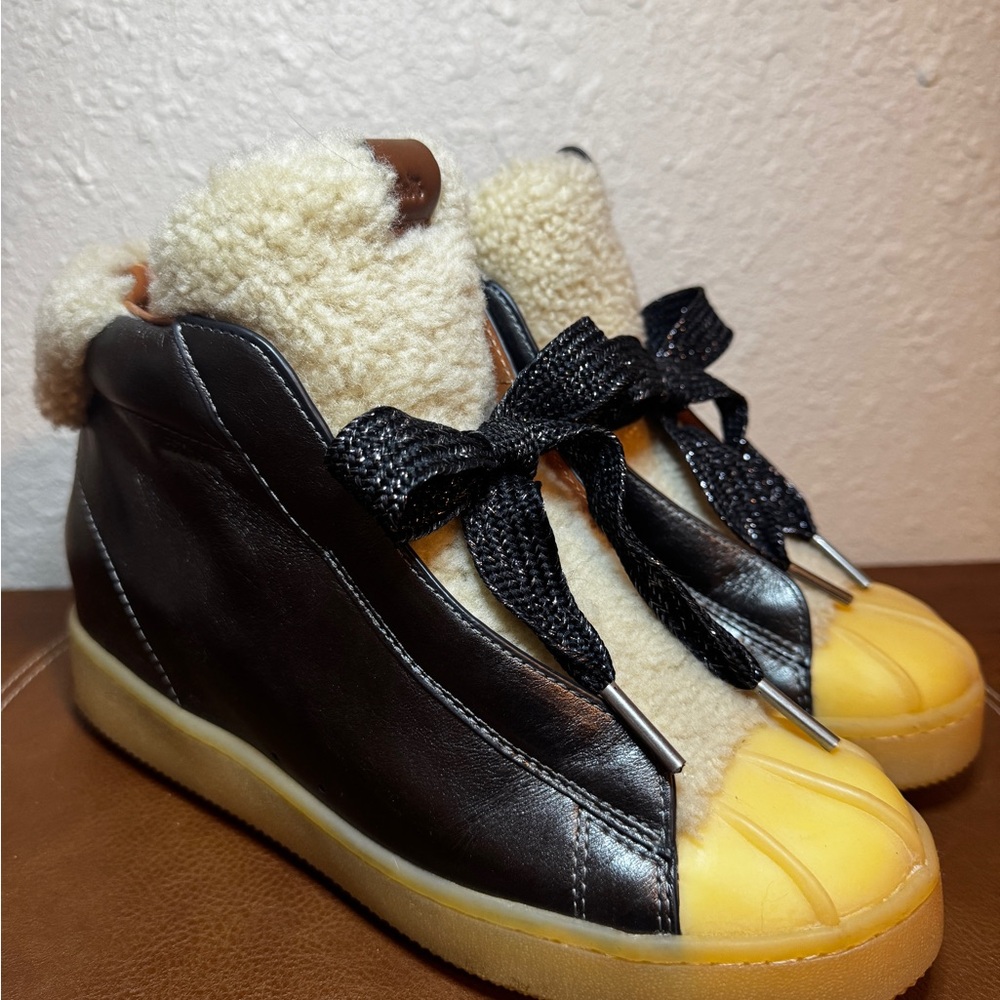 COACH Women’s High Top Hiker Shearling-Trim Gunmetal Duck Sneakers
